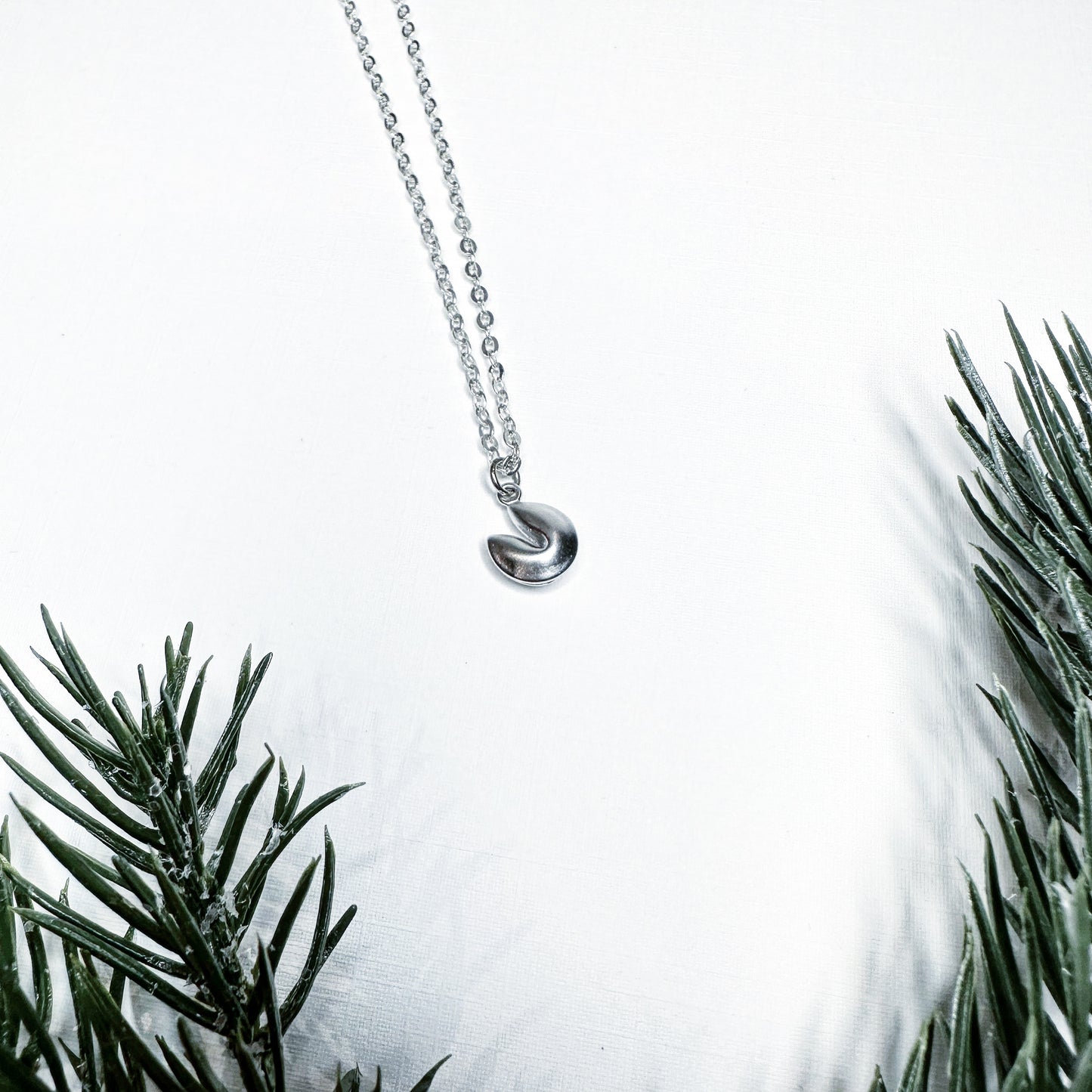 Silver Fortune Cookie Necklace