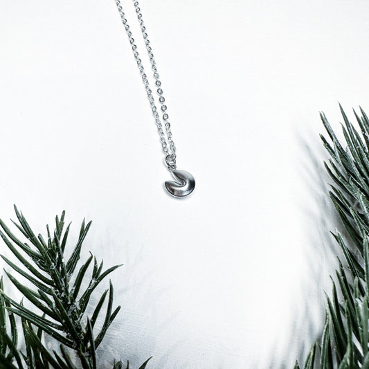 Silver Fortune Cookie Necklace