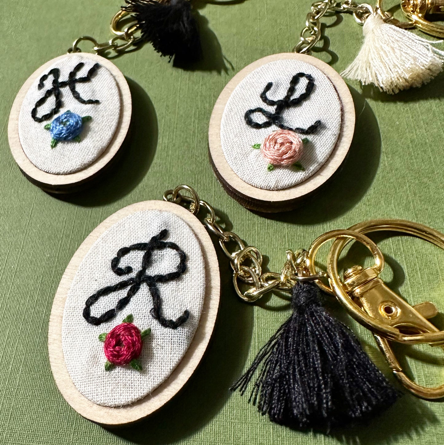Floral Embroidered Initial Keychain