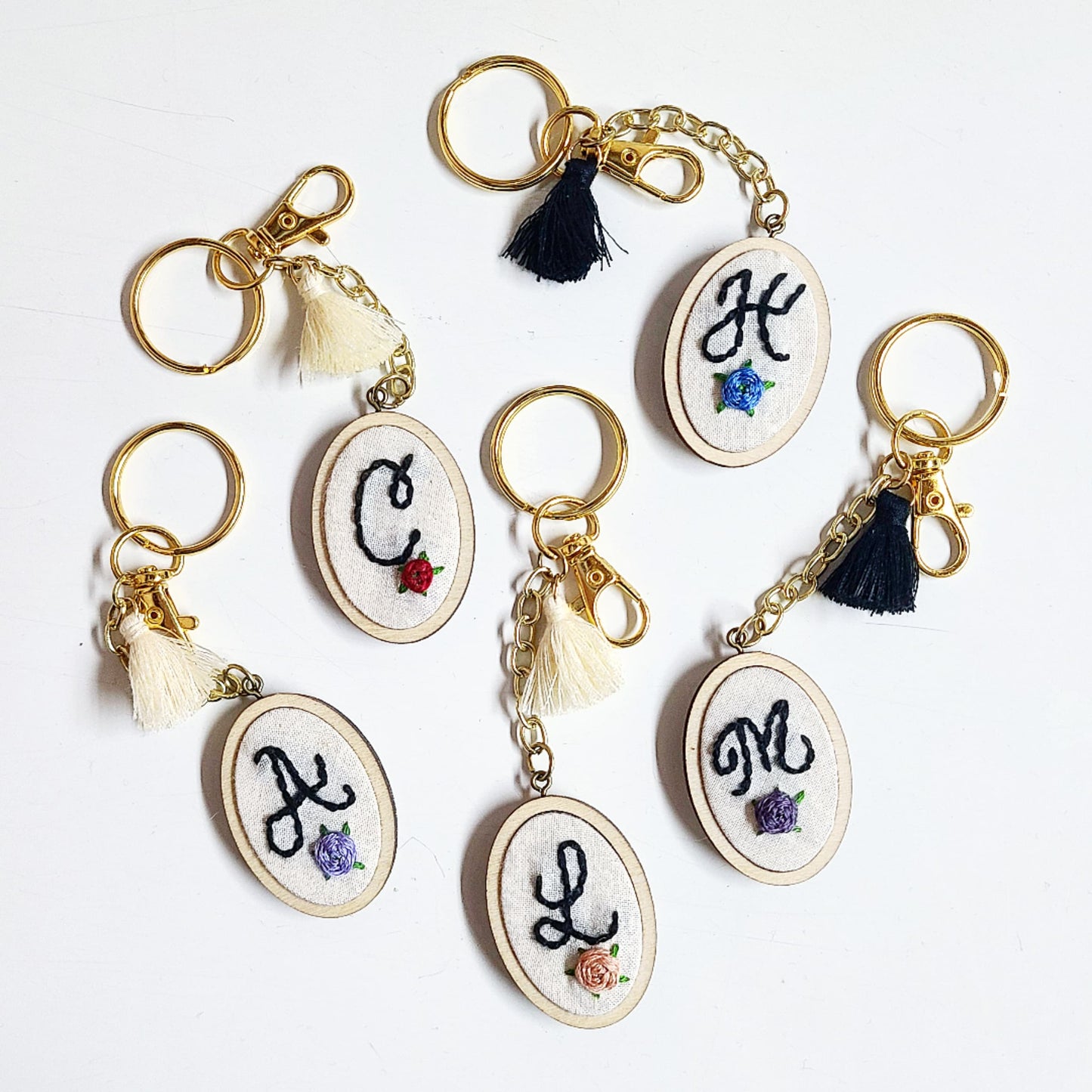 Floral Embroidered Initial Keychain